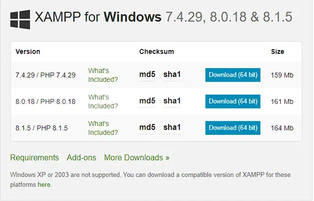 Download XAMPP for Windows